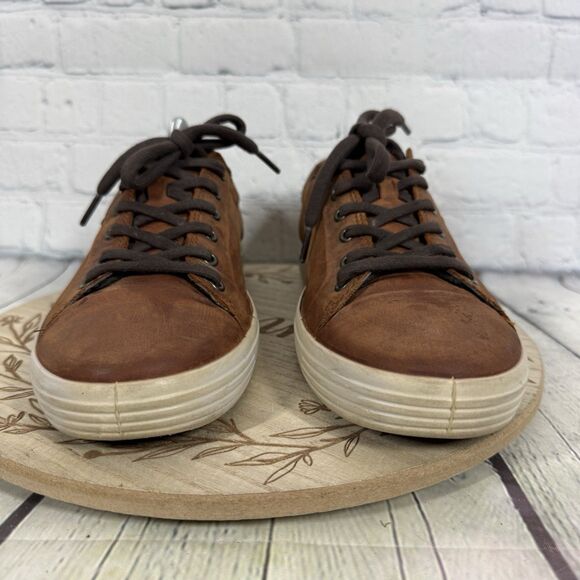 ECCO Soft 7 Mens US 8-8.5 EU 42 Brown Leather Sneakers Casual Comfort Shoes